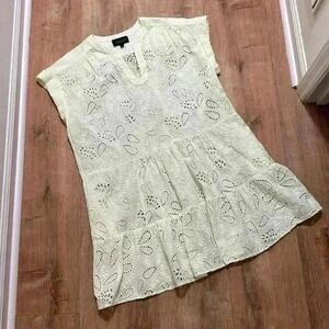 SALONI | Ashley B Cut Out Floral Eyelit Cup Sleeve Mini Dress Swim Cover, Size M